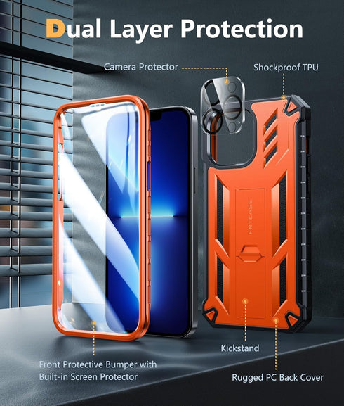 FNTCASE for iPhone 13 Pro-Max Case: Military Grade Shockproof Protective Phone Cover with Kickstand - Dual Layer Full Protection Matte Textured Dr...