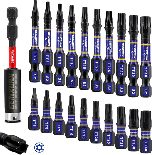 21Pieces T7-T40 Security Torx Screwdriver Bit Set,Impact Tough Magnetic Torx Head Power Bits, S2 Alloy Steel Star Bit with Impact Magnetic Bit Hol...