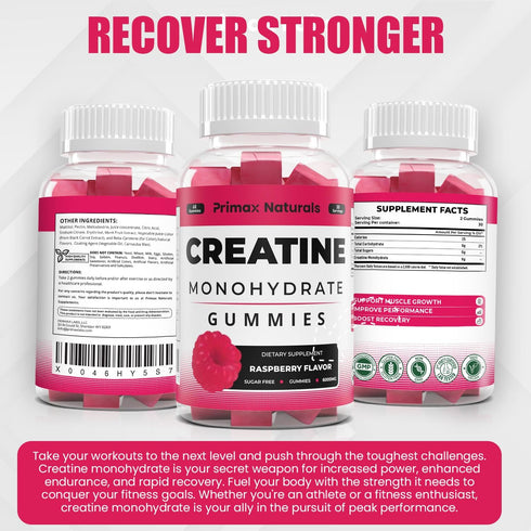No Sugar Creatine Monohydrate Gummies for Men & Women - 3g/Gummy - 60 Chewable Creatine Gummies, Gomitas de Creatina 6000mg, Enhanced Muscle Stren...