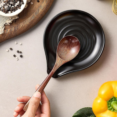 Spoon Rest for Stove Top, 6.1" Large Ceramic Spoon Holder for Kitchen Counter Decor, Heat-Resistant Cooking Utensil Rest, Coffee Spoon Holder, Bla...