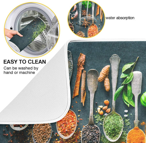 Cooking Herbs Spices Dish Drying Mat for Kitchen 18 X 24 Inches Dry Dishes Pads Mats Tableware Protector Countertops Counter Mat Home Decorations...