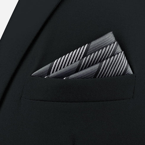 S&W SHLAX&WING Grey Men's Pocket Square Stripes Dark Gray for Suits 12×12...