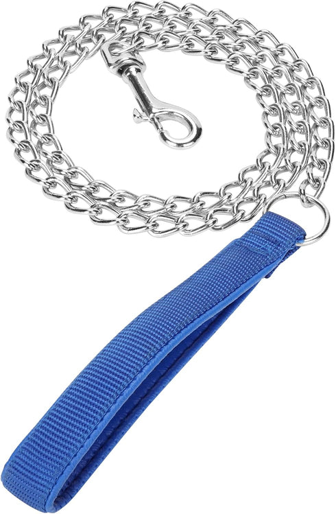 Metal Chain Heavy Duty Dog Leash, Chew Proof Dog Leash with Soft Handle for Over 50 lbs Large Size Pets Walking(4 ft. x 4.0 mm Blue)...
