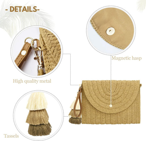 Straw Clutch Purse Women Crossbody Bag Summer Beach Shoulder Bags Envelope Wallet Handbags...