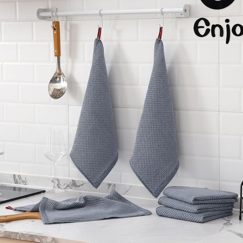 Cotton Kitchen Dish Cloths, 6 Pack Super Absorbent and No Lint Waffle Weave Dish Towels, Fast Drying Dish Rags for Washing Dishes, 12 x 12 Inch, D...