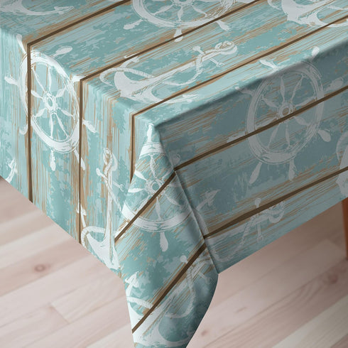 Ambesonne Nautical Tablecloth, Marine Elements Drawn on Old Wood Surface Helm Anchor Ornamental Print, Dining Room Kitchen Rectangular Table Cover...