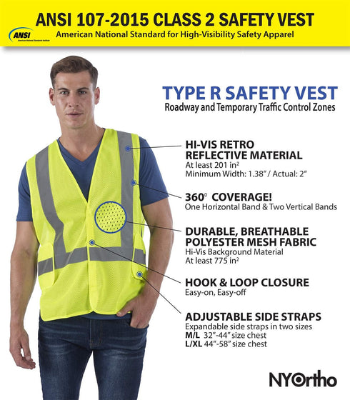 NYOrtho High Reflective Vest - Construction Vest - Universal Fit - ANSI/ISEA Class 2 - Sweat-Free With Reflective Material - Safety Vest For Men -...
