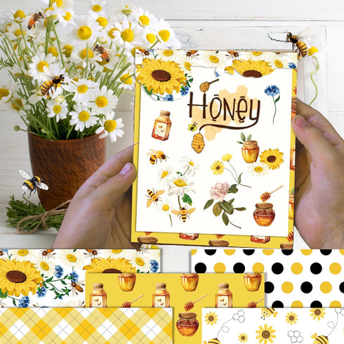 VIVIQUEN 24 Pack Gold Honey Bee Double-Sided Paper, 12-inches Autumn Textured Scrapbook Paper Sunflower Craft Paper Folded Flat for DIY Background...
