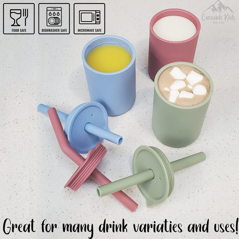 Silicone Kids Cups with Straws - Set of 2, Unbreakable Training Cup with Straw for Babies and Toddlers for less mess, BPA-Free Silicone Baby cup, ...