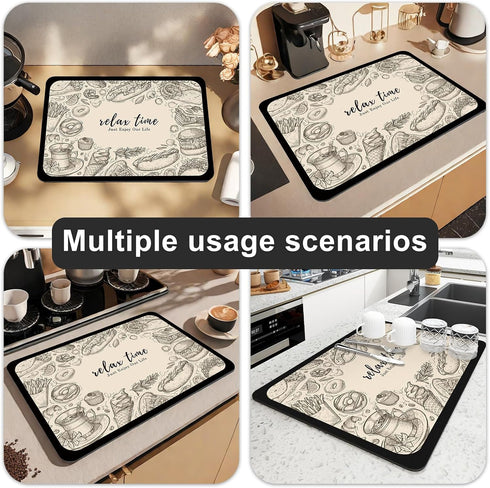Dish Drying Mat for Kitchen Counter,Coffee Mat Super Absorbent Drying Mat,Drying Kitchen Mat Bar Mats for Countertop Coffee Bar Accessories (Style...