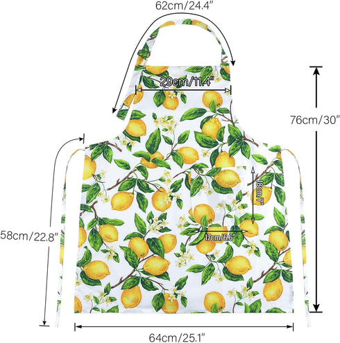 G2PLUS Cotton Kitchen Apron with Pockets, Thick Lemon Apron, Adjustable Cooking Apron for Baking, Chef Apron for Women, Men, Holiday and Xmas Gift...