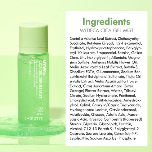 LABIOTTE Mydeca Cica Gel Serum Mist | Face Serum Spray Gel Moisturizer w/Centella Asiatica | Korean Skincare Hydrating Face Mist | Centella Moistu...