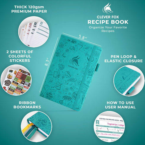 Clever Fox Recipe Book - Make Your Own Family Cookbook & Blank Recipe Notebook Organizer, Empty Cooking Journal to write in recipes, A5, stores 60...
