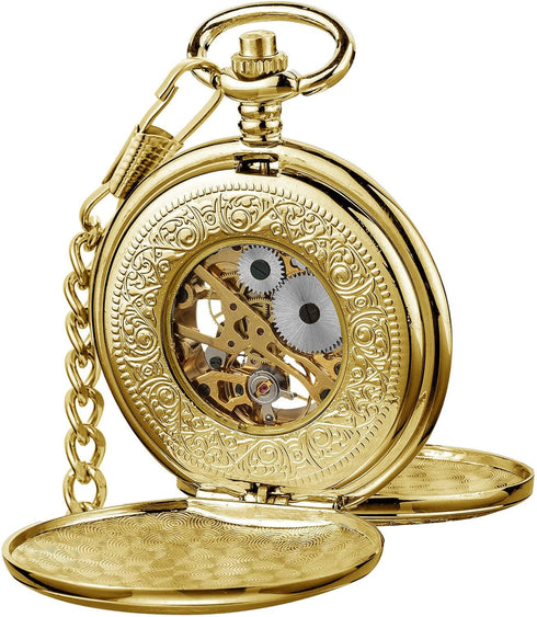 VIGOROSO Vintage Hand Wind Up Pocket Watches for Men, Mechanical Pocket Watch with Chain, Mens Skeleton Pocketwatch...