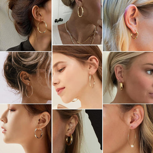 FAXHION 36 Pairs Gold Hoop Earrings Set for Women, Fashion Chunky Gold Hoop Earrings Multipack, Hypoallergenic Pearl Chain Twisted Statement Earri...