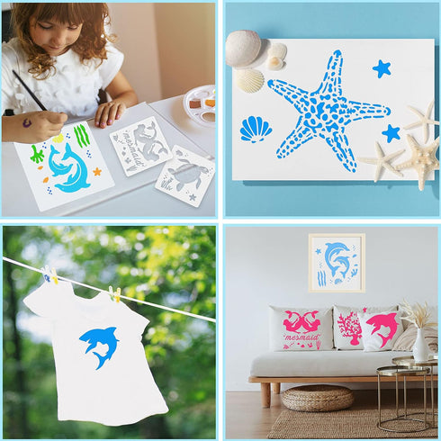 20 Pieces Sea Ocean Creatures Stencils Reusable Sea Animal Stencil for Painting on Wood, Wall, Fabric, Signs, Home Decor, Pillows, DIY Art Scrapbo...