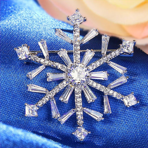 EleQueen Women's Silver-tone Full Zircon Winter Snowflake Art Deco Brooch Pin Clear...