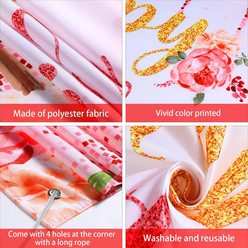 Happy Birthday Backdrop Decorations for Women Background Party Supplies Rose Backdrop Photography for Girls Boys Floral Glitters Banner Wedding Ba...