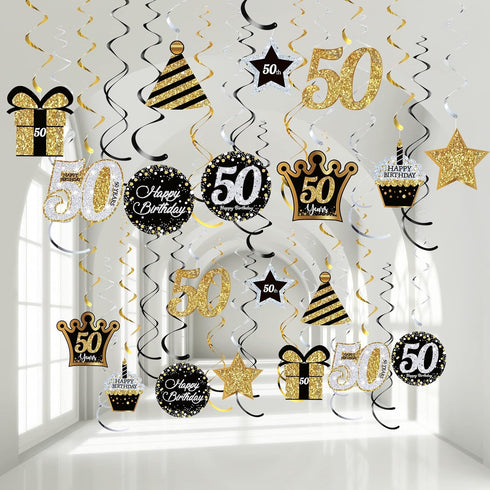 Blulu 50th Birthday Party Foil Hanging Swirls Decorations Ceiling Glitter Celebration 50th Hanging Swirls Cutouts Ornaments for Men Women 50 Years...