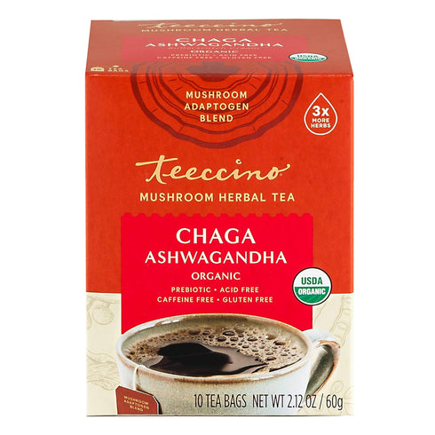 Teeccino Chaga Ashwagandha Tea - Butterscotch Cream - Organic Mushroom Adaptogenic Herbal Tea, 3x More Herbs than Regular Tea Bags, Prebiotic, Caf...