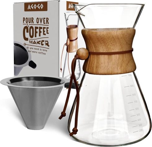 Pour Over Coffeemaker Set Classic Series with Filter 10 Cup Slim Shape...