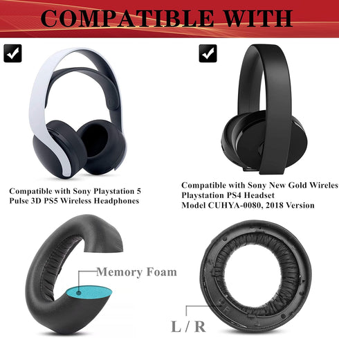 PS5 Replacement Earpads Compatible with Sony Playstation 5 Pulse 3D PS5/PS4 New Version 2018 CUHYA-0080 Wireless Headphones Protein Leather Parts ...
