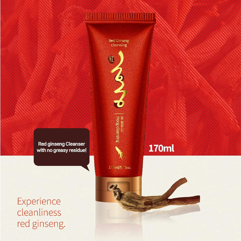 Korean Red Ginseng Foam Cleanser Deep Clean & Moisture Daily Cleanser Foam Red Energy 1,000PPM RED Ginseng & Hibiscus & Pearl Extract Daily Skin C...