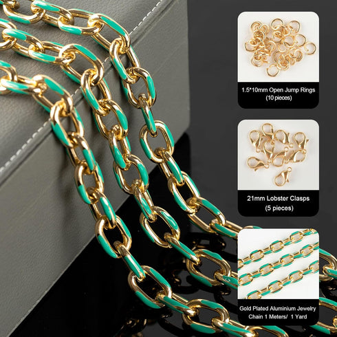 YOUBEIYEE 1 Yard Blue Enamel Paperclip Chains for Jewelry Making Gold Plated Aluminum Jewelry Making Chain Bulks with Jump Rings and Lobster Clasp...