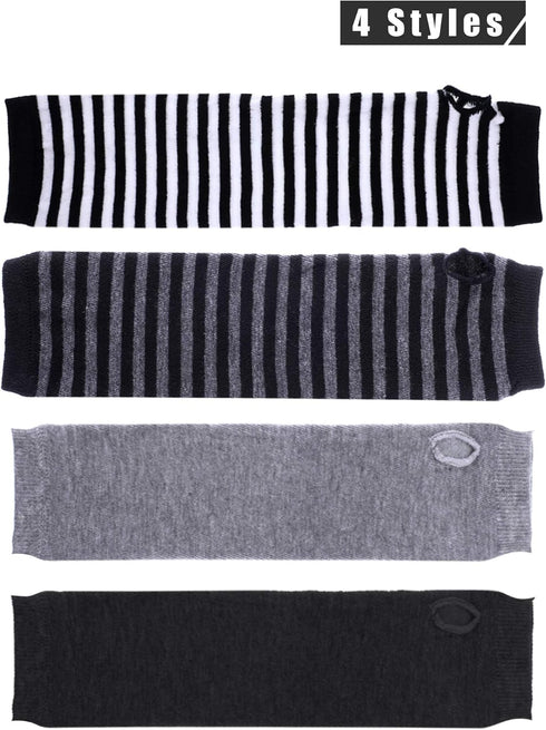Bememo 4 Pairs Punk Gothic Long Fingerless Gloves Knitted Arm Warmer Elbow Length Thumb Hole Gloves...