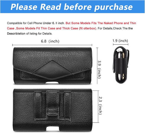Leather Dual Phone Holster with Belt Loop for 2 Phones Horizontal Two Phone Belt Holder for Men Carrying Phone Pouches Black for iPhone 14, 13?12?...