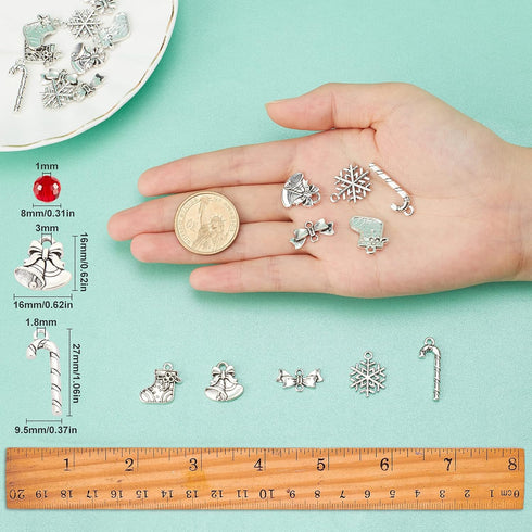 SUNNYCLUE 1 Box DIY 10 Pairs Christmas Electroplate Glass Beads Dangle Earring Making Kits Snowflake Bowknot Christmas Sock Candy Pendants Charms ...