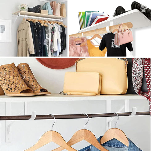 4 Pack Heavy Duty Closet Rod Brackets Holder 11 x 11 x 1 Inch White Closet Rod Support Bracket Black Steel Closet rod Holders for Hanging Clothes ...