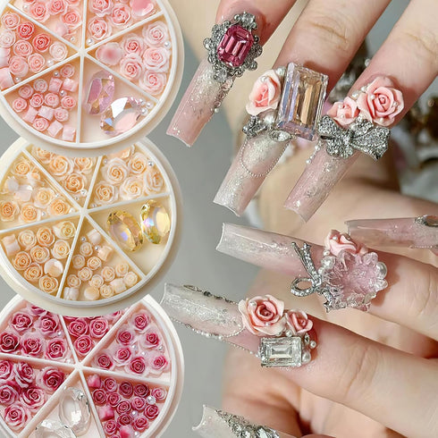 Colorful Rose Flower 3D Nail Rhinestone Jewelry Mixed Pearl Beads Nail Arts Charms Party DIY Craft Supplies...