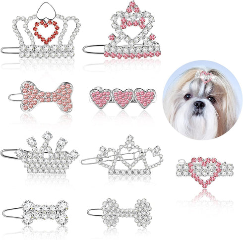 9 Pieces Dog Tiara Crown Hair Clips Pet Crystal Rhinestone Barrette Clips for Dog Puppy Ear Crown Clips Clear Doggie Crown Clip Pet Grooming Hair ...