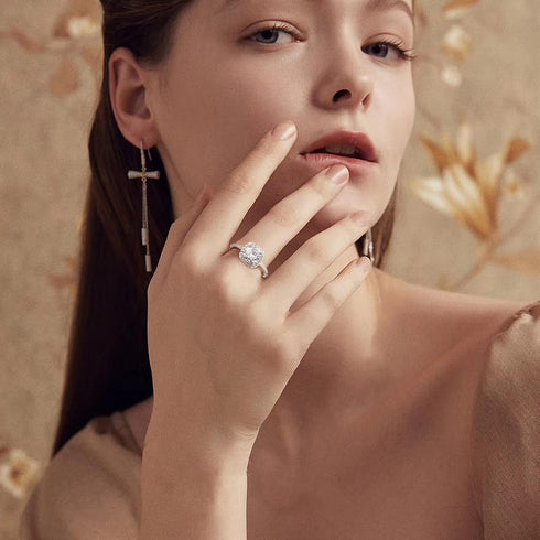 SAILIMUE 925 Sterling Silver Cubic Zirconia Engagement Rings for Women Round Square CZ Solitaire Wedding Halo Promise Eternity Ring Adjustable...