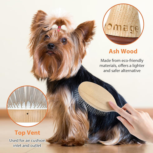 Dog Brush for Long Haired Dogs, Deshedding Dog Brush, 27mm Extra Long Pin Brush, Dog Grooming Brush for Shedding - Ash Wood Material, Non-Slip Rub...