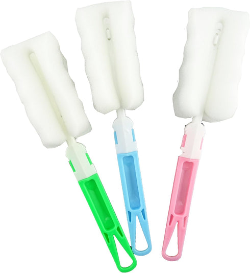 Honbay Pack of 3 Bottle Brushes, Dismountable Long Handle Bottle Cleaning Sponge, Baby Bottle Cleaner Brush, Nipple Brush, Glass Jar Mug Kitchen W...