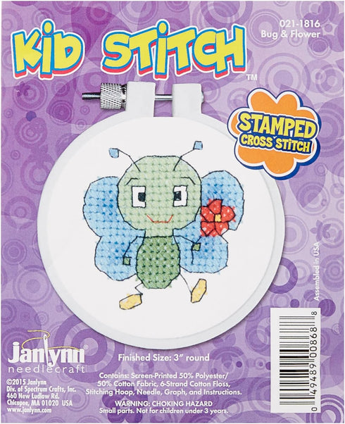 Janlynn 021-1816 Kid Bug & Flower Stamped Cross Stitch Kit, 3" , Purple...