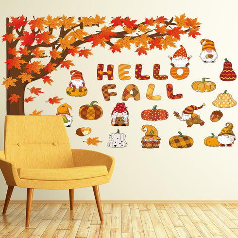 114 Pcs Fall Bulletin Board Decorations Set Thanksgiving Autumn Cutouts Classroom Tree Decor Happy Fall Pumpkin Gnome Paper Cutting with 200 Glue ...