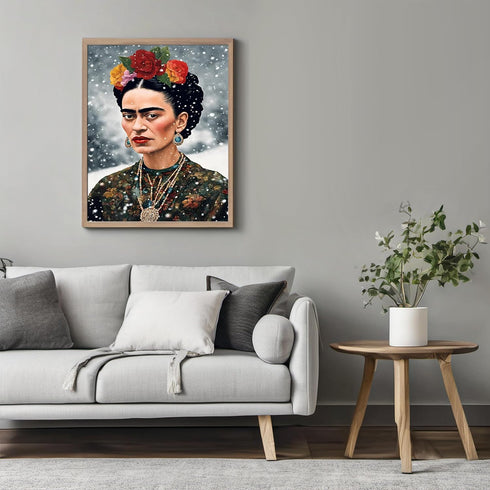 Posterizer 1 pcs- Frida Kahlo inspied art in the snow-Famous Figures Art Collection-Floral Botanical Art- Living Room Bedroom Decor- unframed wall...