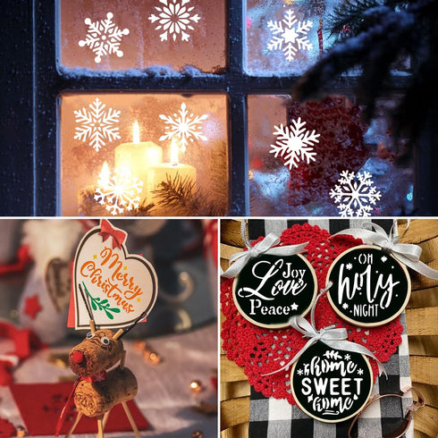 64 Pieces Small Christmas Stencils Reusable, Christmas Ornament Stencils Xmas Holiday Stencils 3X3 Inch Christmas Stencils for Painting on Wood DI...