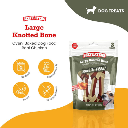 Beefeaters Rawhide Free Large Knotted Bone Dog Treat 3ct...