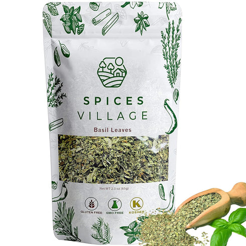 SPICES VILLAGE Dried Basil (2.3 oz), Basil Spice, All Natural Fresh Leaves, Pure Mediterranean Seasoning - Kosher Certified, Gluten Free, Non GMO,...