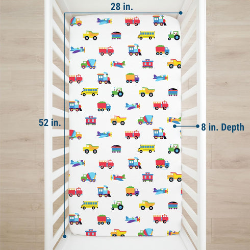 Wildkin Kids 100% Microfiber Crib Sheet – Soft, Breathable Fitted Sheet - Trains, Planes, and Trucks...