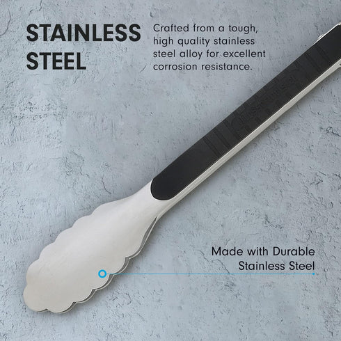 Messermeister Stainless Locking Tongs, 12” - Gently Grips Food - Durable Stainless Steel & Non-Slip, Silicone Grip - Dishwasher Safe...