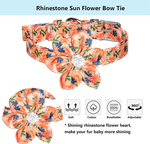 Girl Dog Collars and Leash Set for Small Medium Dogs,Adjustable Cute Puppy Floral Collars Including Pin Buckle Collars, Detachable Bow Tie and Flo...
