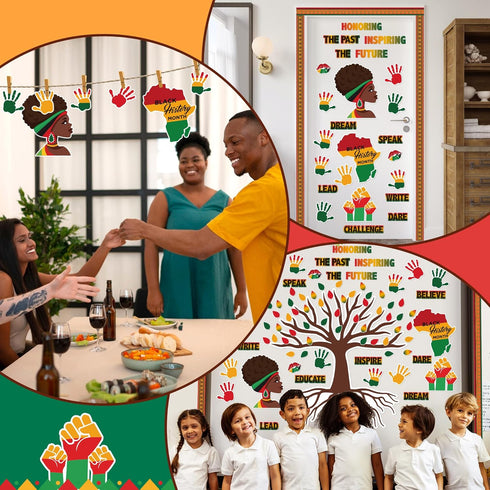 163Pcs Black History Month Tree Bulletin Board Classroom Decoration African American Inspirational Borders Cutout Black History Month Party Suppli...