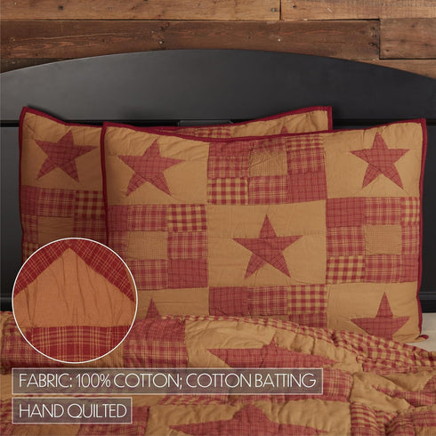 VHC Brands Ninepatch Star Hand Quilted Bedroom Decor, Standard Sham, Red, 21x27...