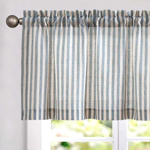 Vangao Kitchen Valance Linen Stripe Short Curtain Farmhouse Country Rustic Pinstripe Tickingstripe Light Filtering Rod Pocket Window Topper Treatm...