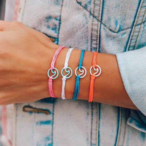 Pura Vida Aqua or White Enamel Wave Bracelet - Waterproof, Adjustable Band...